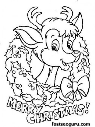 Hand drawn deer head coloring page, picture made in classic cartoon style. Reindeer Face Coloring Pages - Part 3